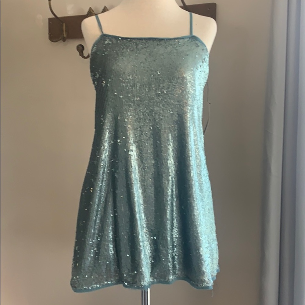 Lulus Spaghetti Strap Blue Green Sequined Top Sz M